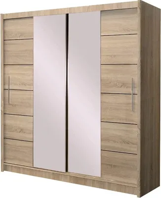 Produktbild von Lizbona Schiebeschrank 203 cm mit Spiegel, Kleiderschrank Schlafzimmer, Wohnzimmer- 203 x 215 x 61 Farbe: Sonoma, Schwebetürenschrank mit 2 Kleiderstange und Ablagen