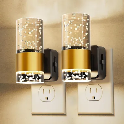 Productafbeelding van 2x LED-nachtlamp met stekker, dimbaar, acryl stekkerdooslamp met schemersensor, 0-100 LM warmwit 3000K, nachtlamp voor hal en badkamer