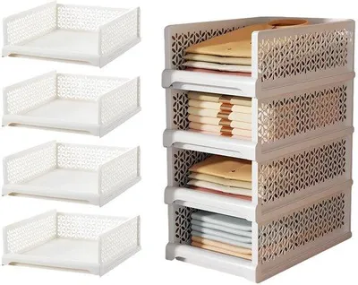 Productafbeelding van Unyqoos® 4-delige set inklapbare en stapelbare opbergboxen van polypropyleen, ruimtebesparend, waterafstotend, geurtraal, met rails – geschikt voor slaapkamer, keuken en kantoor