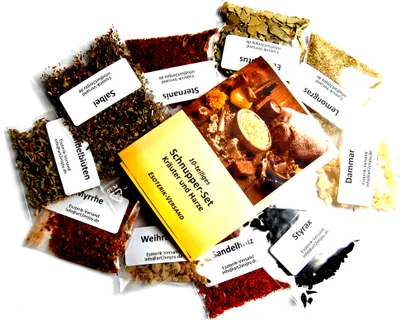 Produktbild von Räucherwerk, Schnupper-Set Kräuter und Harze zum Räuchern, 10tlg, incl. 32seitige Broschüre