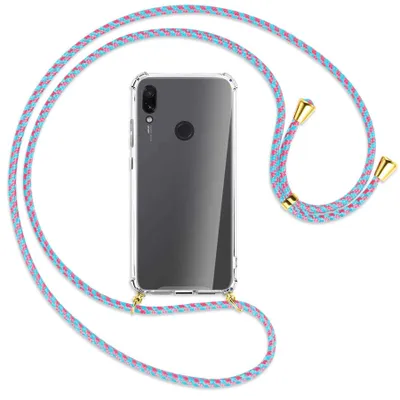 Produktbild von Handykette Backcover-Schutzhülle mit Band (Metall goldfarben) für Xiaomi Redmi Note 7 (Pro) - pink/mint