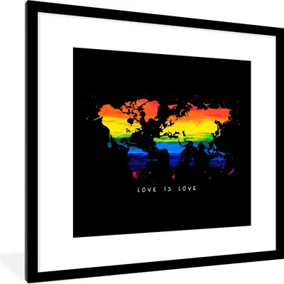 Produktbild von MuchoWow® Gerahmtes Poster Weltkarte - Stolz - Liebe 40x40 cm - Poster mit Schwarzem Bilderrahmen Wandposter Rahmen Foto Bilder - Poster - Plakat im Rahmen