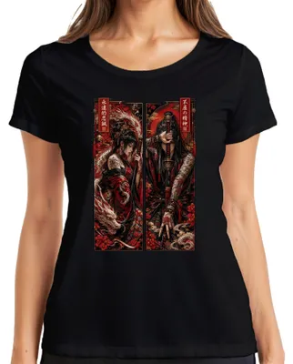 Produktbild von Samurai Katana Drache Japan Tattoo Krieger Anime Manga Y2K Yakuza Damen T-Shirt, Schwarz, S