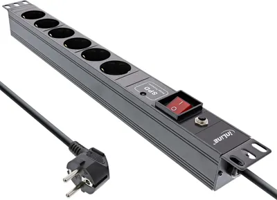 Produktbild von InLine® 19" Steckdosenleiste, 6-fach Schutzkontakt, ÜSS, Überlastschutz, Schalter