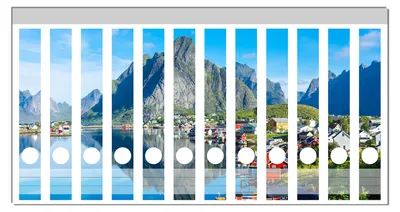 Produktbild von Wallario Ordnerrücken Sticker, selbstklebend für schmale Ordner, 12 Stück, Motiv Skandinavisches Bergpanorama
