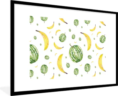 Produktbild von MuchoWow® Gerahmtes Poster Bananen - Melonen - Schablonen 90x60 cm - Poster mit Schwarzem Bilderrahmen Wandposter Rahmen Foto Bilder - Wanddekoration - Fotos