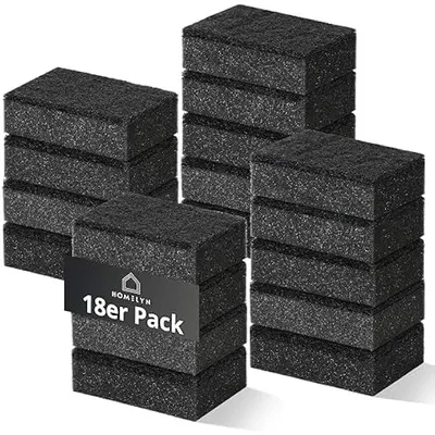 Obrázek produktu pro Houba na mytí nádobí, balení 18 kusů, 9x7x3 cm | Černá čisticí houba | Měkká strana a drhnoucí strana | Na hrnce, pánve a nádobí | Kuchyňská houba | Čisticí houba | Drhák na hrnce | Houba na hrnce