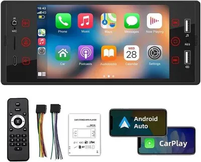 Zdjęcie produktu dla Samochodowe radio z funkcją Bluetooth do montażu wbudowanego, z wejściem USB i AUX oraz obsługą radia FM, a także z kamerą cofania i pilotem na kierownicy