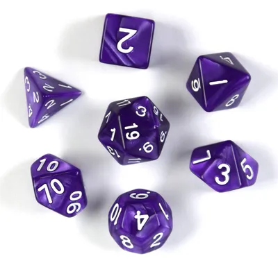 Produktbild von shibby 7 polyedrische Würfel für Rollen- und Tabletopspiele in lila mit Beutel