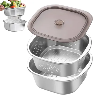 Produktbild von 4600ml Küchensieb Edelstahl Mit Deckel Für Gemüse Reis Nudeln
