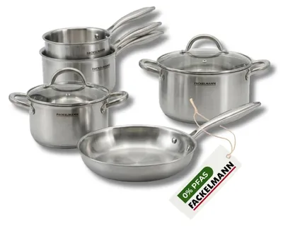 Image de Batterie de cuisine avec 1 poêle de cuisson 20 cm 2 casseroles 14/18 cm et 2 faitouts 20/24 cm sans PFAS Fackelmann Vita3, productTiles.product.images.aiGenerated
