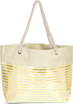 Produktbild von styleBREAKER Damen XXL Strandtasche mit Reißverschluss und Metallic Glitzer Streifen | große Badetasche für Familie oder Shopping | 58 x 38 x 20 cm