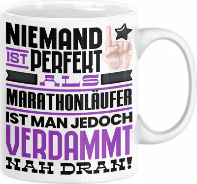 Produktbild von Marathonläufer Geschenk Tasse Lustige Geschenkidee für Marathonläufer Geburtstag Kaffee-Becher Niemand Ist Perfekt Aber Als Marathonläufer Ist Man Nah Dran (Weiß)