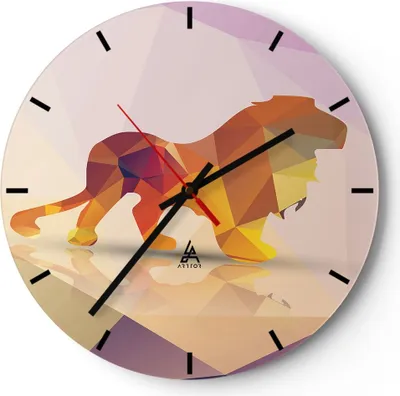 Produktbild von Wanduhr - Rund - Glasuhr - Löwe Illustration modern - 40x40cm - Schleichendes Uhrwerk - Lautlos - zum Aufhängen bereit - Dekoration Modern - Wanddekoration aus Glas - C3AR40x40-2804