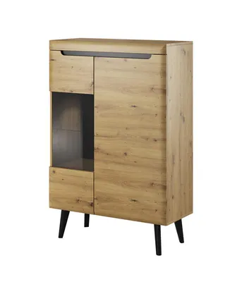 Obrázok produktu pre Vitrína Bettso Sklenená vitrína Komoda s 2 dvierkami Voliteľné LED osvetlenie do obývačky NODIS Hnedý dub Artisan s čiernou