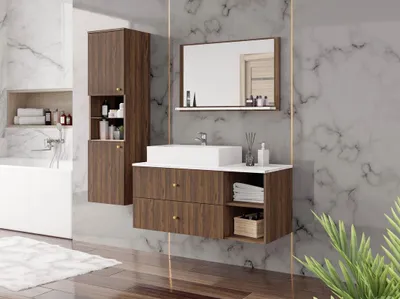 Image de Meuble de salle de bain SEGUNDO 2 - noyer / marbre clair