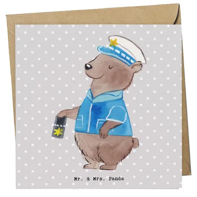Produktbild von Mr. & Mrs. Panda Klappkarte Polizeivollzugsbeamter Herz - Grau Pastell - Geschenk, Glückwunschkarte, faltkarte, doppelkarte, Polizei, Grußkarte, anlasskarte, Polizist