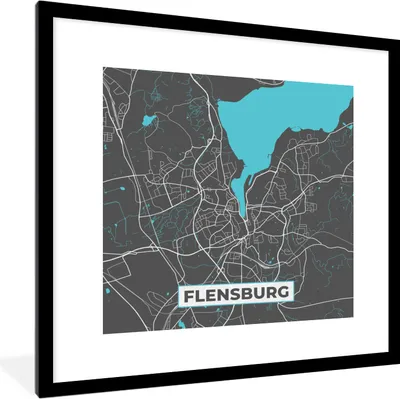 Produktbild von MuchoWow® Gerahmtes Poster Stadtplan - Karte - Deutschland - Blau - Flensburg - Karte 40x40 cm - Poster mit Schwarzem Bilderrahmen Wandposter Rahmen Foto Bilder - Poster - Plakat im Rahmen