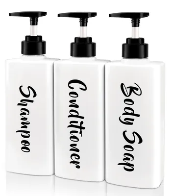 Image de Lot de 3 distributeurs de savon, distributeur de gel douche de 500 ml, flacon de shampoing rechargeable pour la salle de bain, distributeur à pompe pour gel douche, shampoing et lotions (blanc, 7,3 x 5,5 cm)