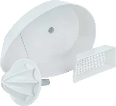A white citrus juicer attachment for a stand mixer is shown against a white background.