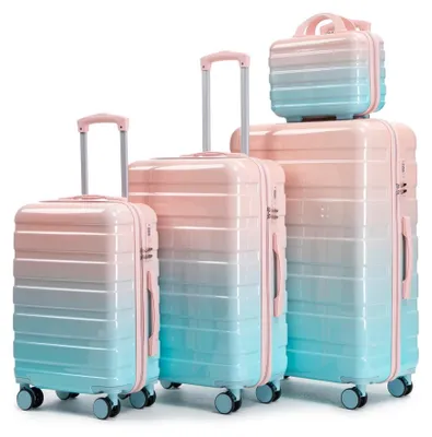 Produktbild von Rosa 4-teiliges PC-Kofferset 14/20/24/28" – Spinner-Rollen, Zahlenschloss & Kosmetiktasche