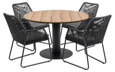 Produktbild von 5-teiliges Garten-Set rund | 4 Mona-Gartenstühle | ø 120 cm Tower-Gartentisch | Schwarz