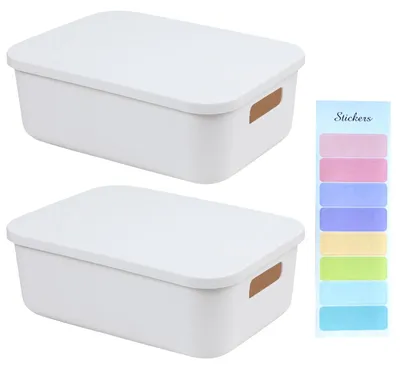 Image de Solidchoice - Boîtes de rangement avec couvercle et poignées (lot de 2, blanches)