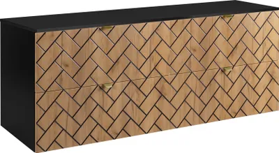 Zdjęcie produktu dla Szafka łazienkowa, dąb Craft z złotą rączką / z górną półką, szerokość 87 cm