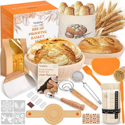 Produktbild von Brot-Gärset 37-teilig, Brotbackzubehör, Brotbackwerkzeuge, Gärkörbchen Brotbackwerkzeug-Set,Brotschaber,wiederverwendbar,ergonomisches Design