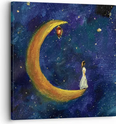 Produktbild von Bild auf Leinwand - Leinwandbild - Einteilig - Mädchen auf der Mond - 30x30cm - Wand Bild - Wanddeko - Wandbilder - Leinwanddruck - Bilder - Wanddekoration - Leinwand bilder - Wandbild - AC30x30-4575