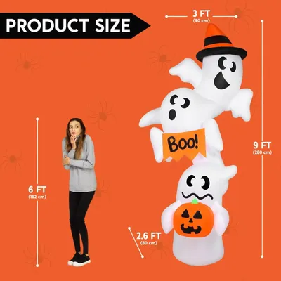 Immagine prodotto di Spaventapasseri gonfiabile per Halloween - Decorazione da esterno - Altezza 2,74 metri - Illuminazione a LED - Adatto per giardino e cortile