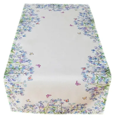 Produktbild von Tischläufer mit Druckmotiv Blumen und Schmetterlinge 40 x 90 cm