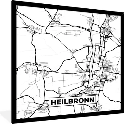 Produktbild von MuchoWow® Gerahmtes Poster Heilbronn - Karte - Stadtplan - Wegbeschreibung 40x40 cm - Poster mit Schwarzem Bilderrahmen Wandposter Rahmen Foto Bilder - Mit Rahmen - Wanddekoration Schlafzimmer
