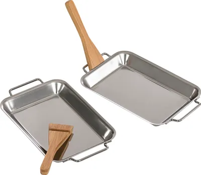 Produktbild von Dehner Käsepfännchen 2 Stück, Grillpfanne für Käse inkl. Schaber, 21 x 12.5 x 2.3 cm, Edelstahl / Bambus, silber
