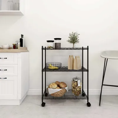 Produktbild von Cloris Designermöbel Lagerregal mit 3 Böden und Rollen 60x35x81 cm Schwarz 150 kg 2024 Neu