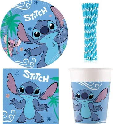 Produktbild von Partygeschirr Stitch Partyset Kindergeburtstag Party Geburtstag-Deko Dekoration Teller Becher Servietten Einweggeschirr Lilo Angel