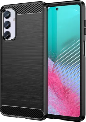 Produktbild von Galaxy M54 Hülle, Carbon-Faser TPU Silikon Stoßfest Schutzhülle für Samsung Galaxy M54 Schwarz