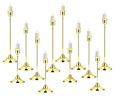 12 goldene Kerzenhalter 22/19/16 cm für Tisch und Kamin