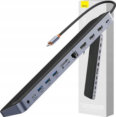 Image de Baseus Elitejoy Gen2 Universal Usb Hub 12W1 With Usb-C Cable 25Cm Notebook Stand Usb-A / Usb-C / Dp / Hdmi / Sd / Tf / Rj45 / 3.5Mm Jack / Pd 100W Grey (Wksx030213)