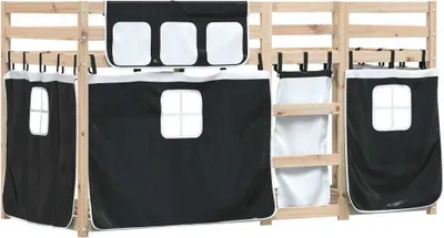Produktbild von Möbel Etagenbett mit Vorhängen Weiß & Schwarz 90x190 cm Kiefernholz - Klassische Bettrahmen 3283904
