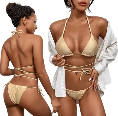 Produktbild von Dwuczęściowy komplet kąpielowy do opalania na plażę strój bikini wiązany l