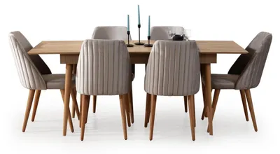 Produktbild von Luxus Esstisch Essgruppe Esszimmer Garnitur 6x Stühle Holz Set 7tlg