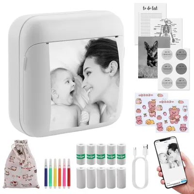 Imagen del producto de Impresora térmica mini con 10 rollos de papel y 6 marcadores, impresora Bluetooth