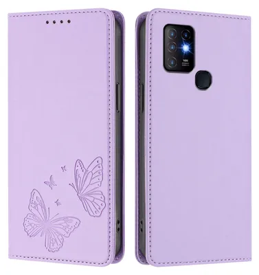 Produktbild von Lederhülle für Infinix Hot 10, Schmetterling Prägung Leder Brieftasche Schutzhülle mit Ständer Violett