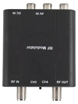 Zdjęcie produktu dla Modulator koaksjalny RF do telewizji, konwerter VHF kanałów 3 i 4, adapter CVBS, przelotka AV wideo do sygnału analogowego NTSC, kompatybilny z odtwarzaczami VHS, DVD i konsolami do gier