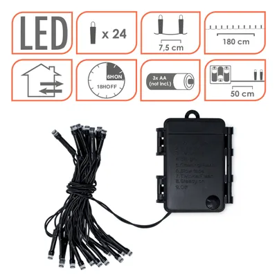 Produktbild von Lichterkette Außen 24 LED kaltweiß 1,8 m mit Timer 8 Funktionen Garten Deko