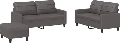 Produktbild von 3-tlg. Sofagarnitur mit Kissen Grau Kunstleder