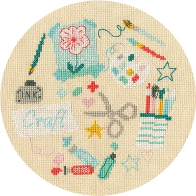 Produktbild von Auslaufmodell Bothy Threads Kreuzstich Set "Handwerk", Zählmuster, XJH7P, Diam. 17,5cm