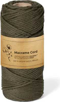 Produktbild von STANKE Makramee Garn 3mm 100m Farbe Olivgrün - Baumwollgarn für Boho-DIY, Körbchen, Traumfänger - Baumwollkordel für Girlanden, Untersetzer, Taschen - 100% Baumwolle, gedreht, weich, große Rolle