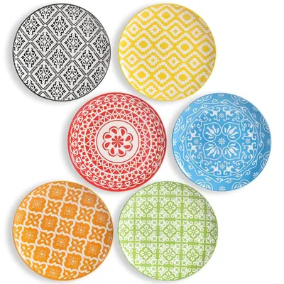 Productafbeelding van Omgoods - Set van 6 Kleurrijke Porseleinen Dessert- en Saladeschalen